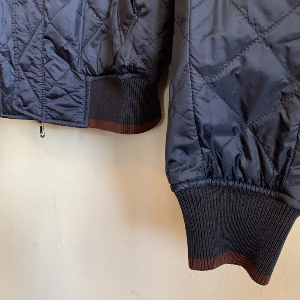 NWOT Vince REVERSIBLE 5-pkt Flight Jacket Navy Quilted and Merlot Patchwork - Picture 8 of 12